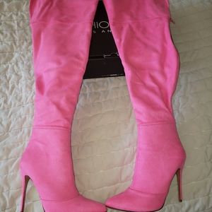Neon Pink thigh high boots
